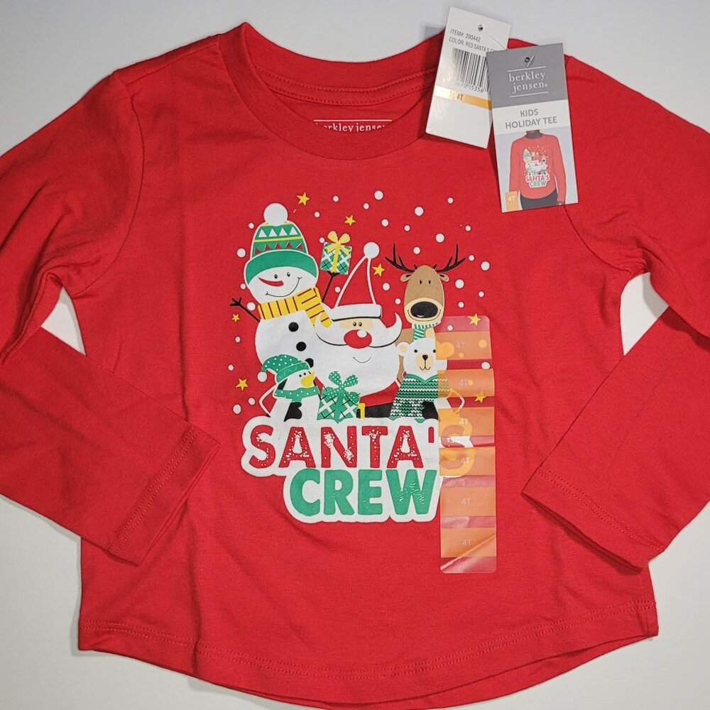 Kids Red Santa's Crew Long Sleeve T-Shirt Size 4T